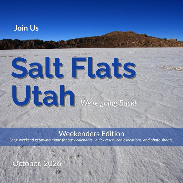 Promotional poster for Salt Flats Utah with text about a 'Weekenders Edition' event.